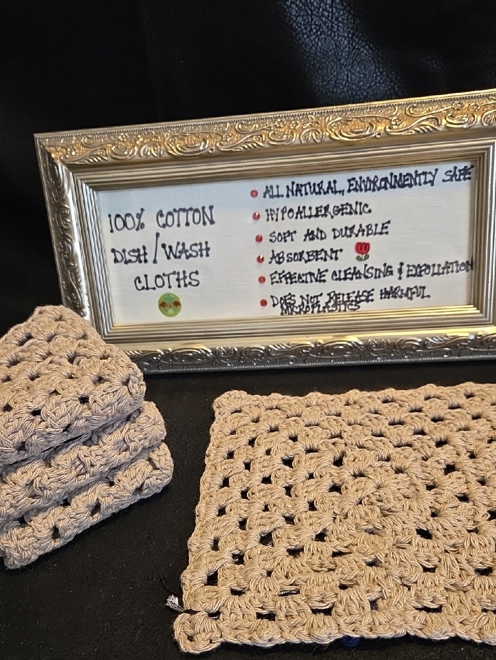 Handmade Cotton Dish/ Wash Cloths in Beige Set Of 4
